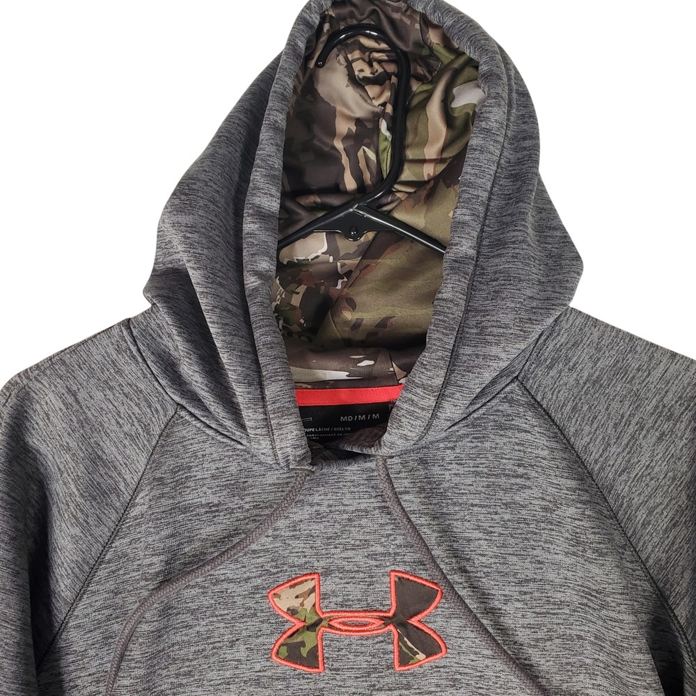 Under Armour Storm ColdGear Hoodie Gray Camo Logo Pullover Womens Medium